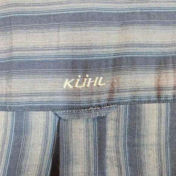 Kuhl Mens L Blue Striped Long Sleeve Button Shirt career date party casual logo - Picture 9 of 11